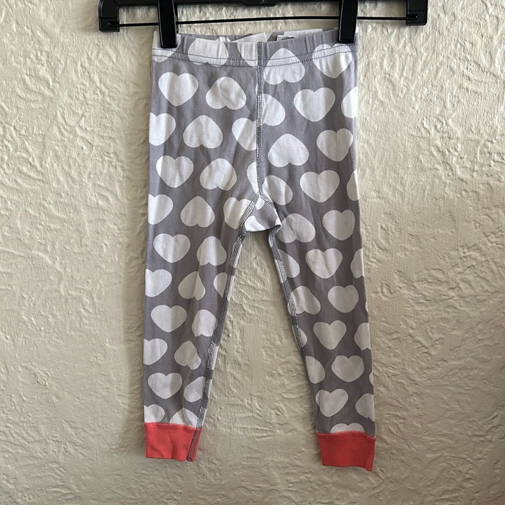 Hanna Andersson Gray White Hearts Pink Cuffs Long John Pajamas Pants Kids Girls